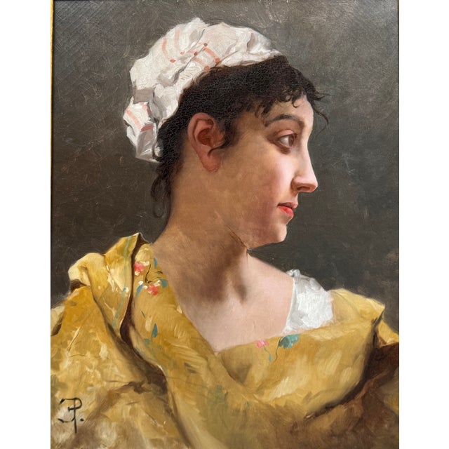 After Emile Pinchart, Profile Portrait of a Woman, 1800s, Oil Painting on Canvas, Framed For Sale - Image 6 of 12