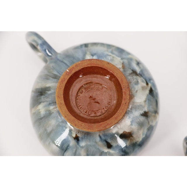 1920s Bordallo Pinheiro Art Deco Flambé-Glazed Set of Three Teacup & Saucer For Sale - Image 9 of 12