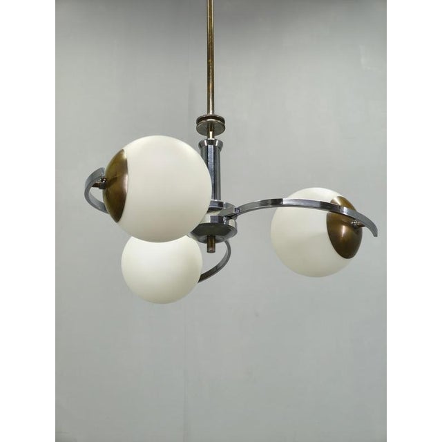 Art Deco Czech Chrome and Opaline Glass Chandelier, 1930s For Sale - Image 4 of 12