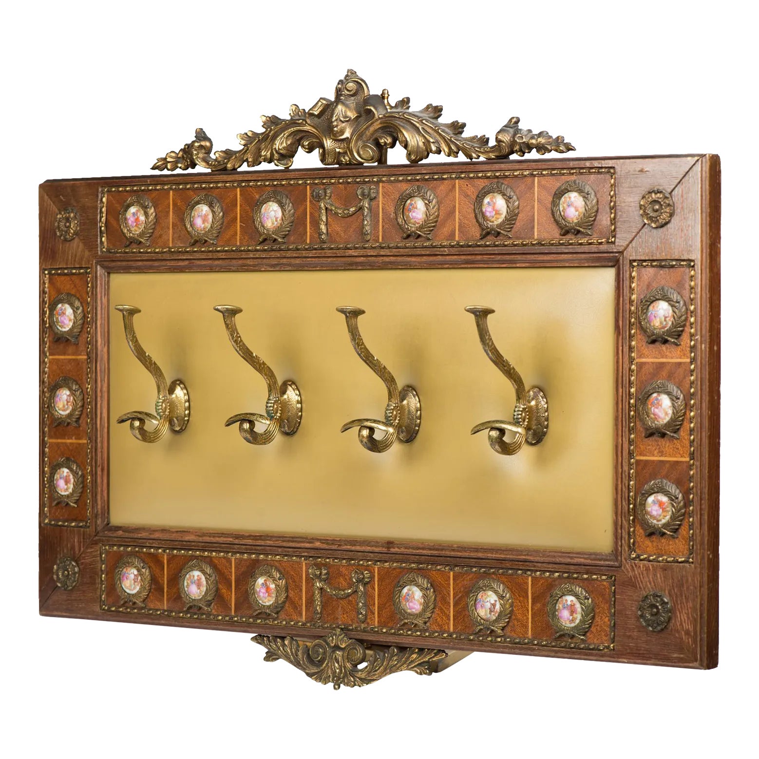 Vintage 1950s Spanish Brass Wood Coat Rack Stand | Chairish