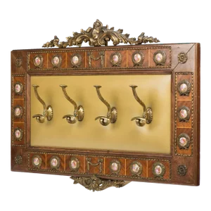 Vintage 1950s Spanish Brass Wood Coat Rack Stand