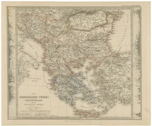 Map of Turkey and Greece with the Balkans and Ionian Islands, 1857