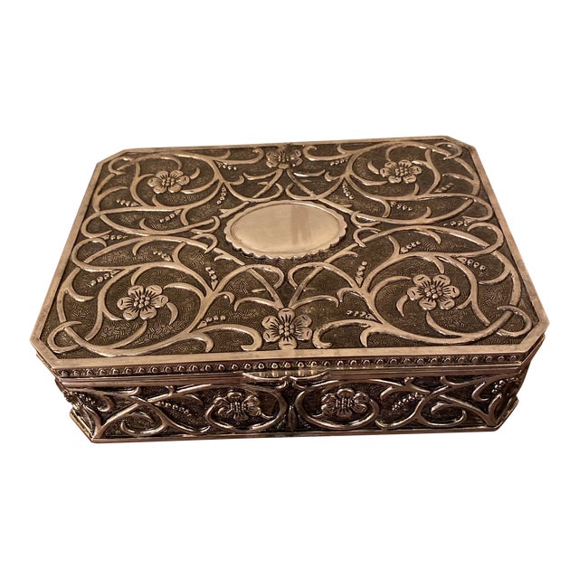 Late 20th Century Vintage Godinger Jewelry Box Silver Plated Red Velvet