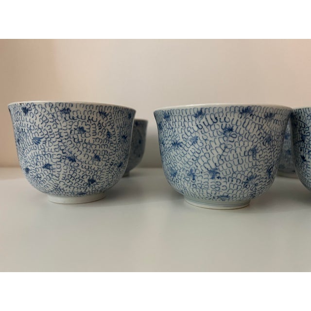 Antique Blue and White Japanese Teacups - Set of 9 - Mizinkarakusa Intricate Designs For Sale - Image 15 of 15