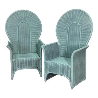 Vintage Peacock Chairs - a Pair Bamboo Wicker For Sale