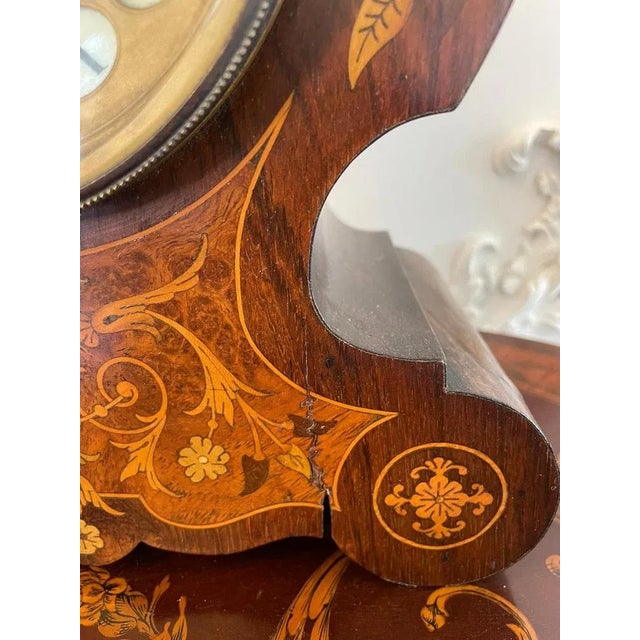 Wood Antique 19th Century French Rosewood Marquetry Inlaid Eight Day Mantel Clock For Sale - Image 7 of 12