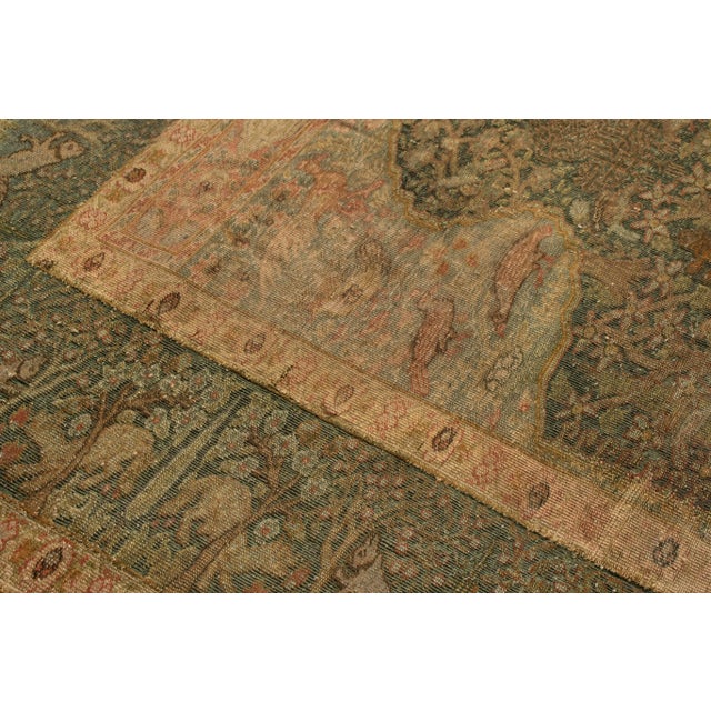 Antique Kayseri Rug in Green and Beige-Brown Floral Pattern For Sale - Image 4 of 7