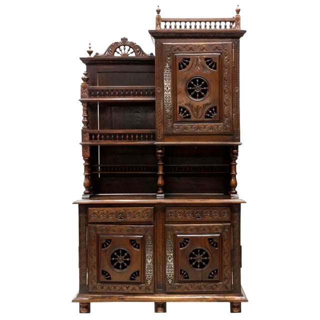 French 1800's Antique, Breton Display, Spindle, Carved, Foliate Cupboard For Sale - Image 3 of 4