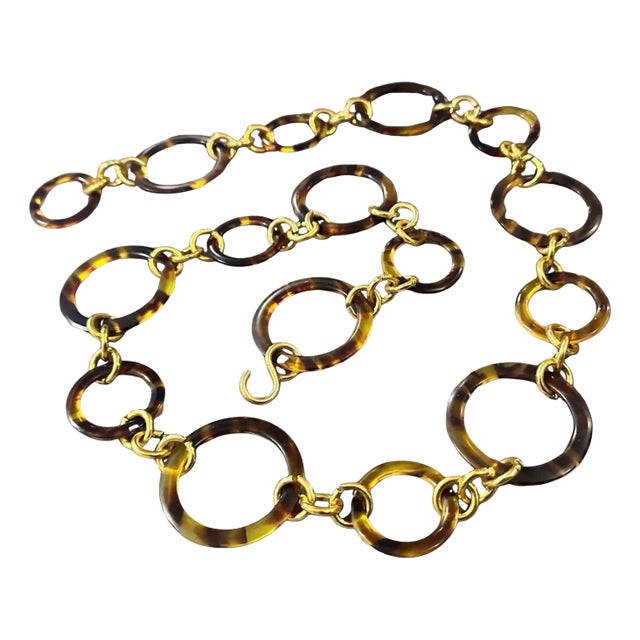 1980s Vintage Fake Tortoiseshell Lucite and Brass Italian Fashion Belt For Sale