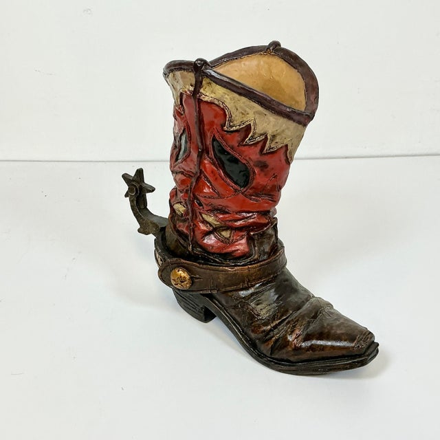 Mid-Century Rustic Western Americana Cowboy Boot Planter Vase For Sale - Image 6 of 11