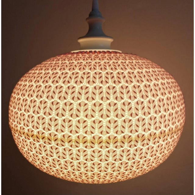 1970s Vintage Pendant Lamp with Plastic Ball in Pink Fabric, 1970s For Sale - Image 5 of 7