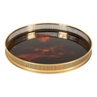 Round Tray in 24k Gold-Plated Brass and Tortoiseshell Acrylic Glass from Dior, Italy, 1970s For Sale