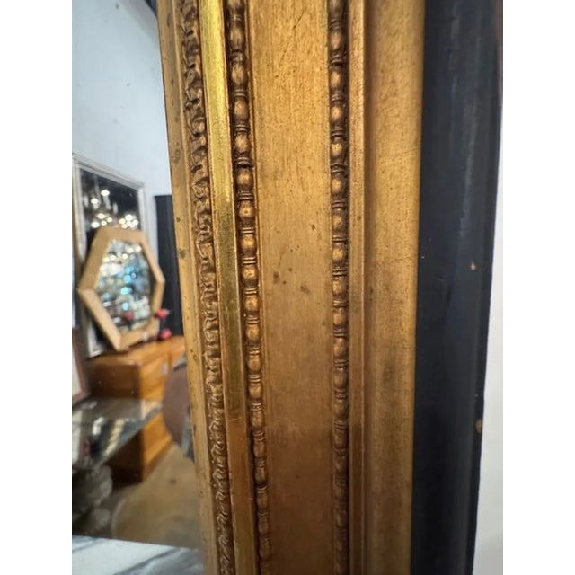 Transitional Antique French Transitional Giltwood and Black Narrow Mirror For Sale - Image 3 of 4