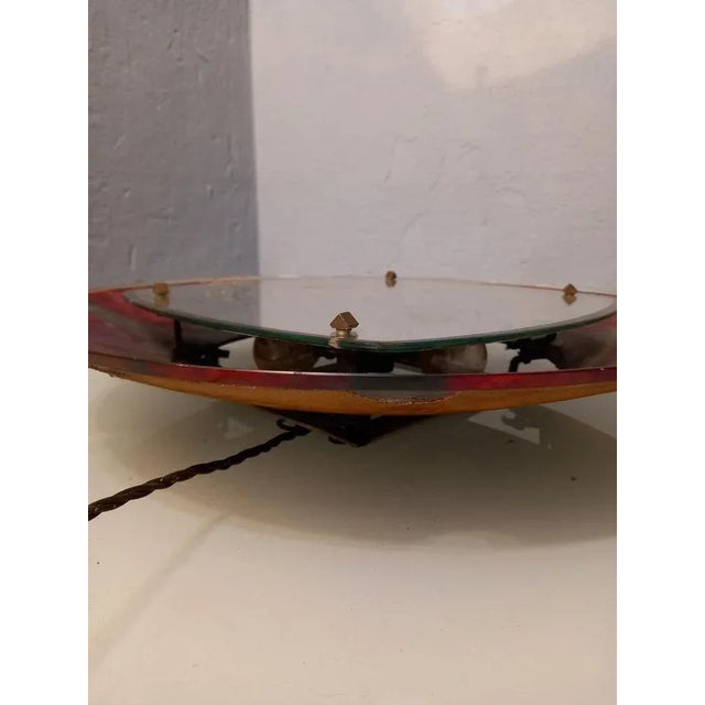 Metal Mirror Backlit 50s Design in Curved Glass Painted Santambrogio De Berti For Sale - Image 7 of 12