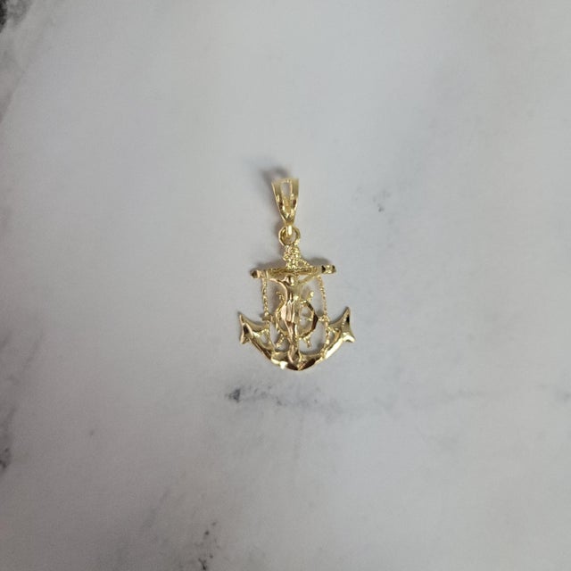 Contemporary Crucifix Cross on Anchor with Diamond Cuts 14k Yellow Gold 16" For Sale - Image 3 of 3