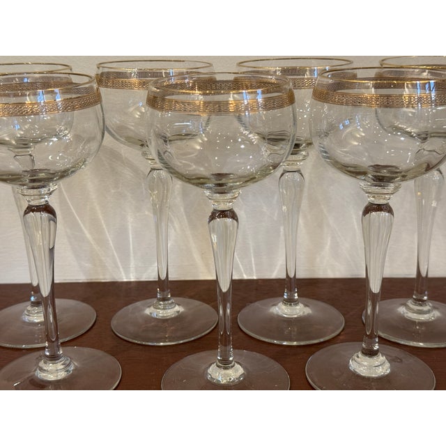 1950s Vintage Italian Gold Rimmed Handblown Coupe Glasses For Sale - Image 5 of 7