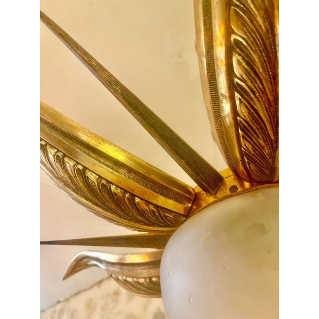 Art Deco French Chandelier with Gilt Bronze and Glass Starburst Sunburst, 1935 For Sale - Image 4 of 11