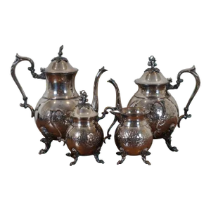 Vintage Sheridan Silver Plate Hand Chased Floral Tea Coffee Pitcher Set- 4 Pieces