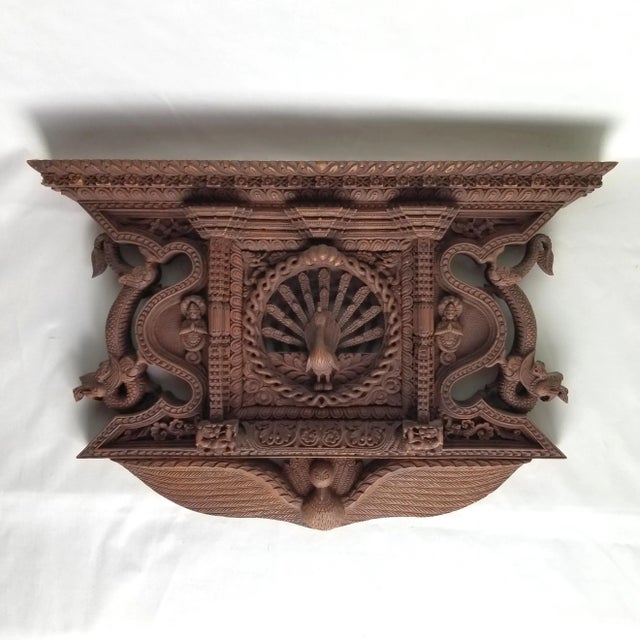Chestnut Late 20th Century Carved Wooden Peacock Shelf For Sale - Image 8 of 8