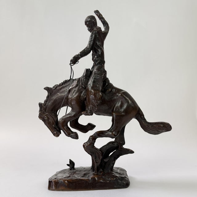 Metal Abstract Bronze Cowboy on Bucking Horse Sculpture, 12” H For Sale - Image 7 of 12