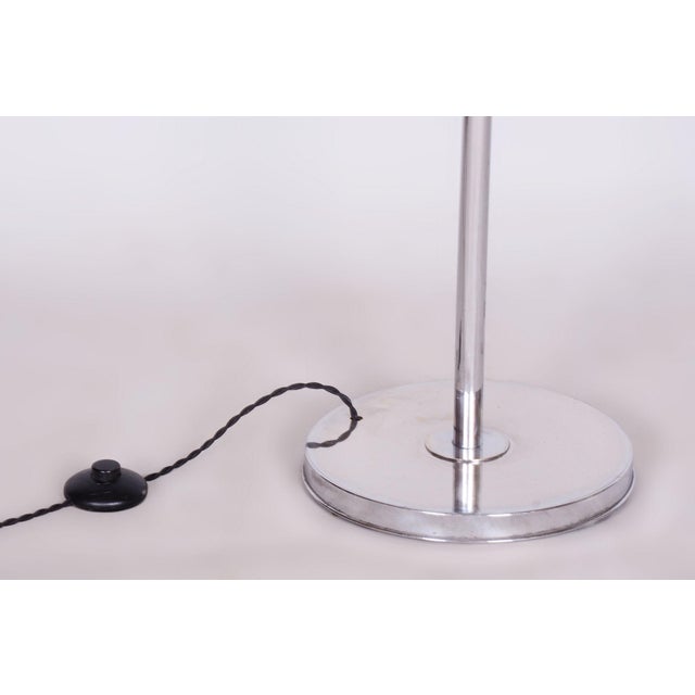 Czech Bauhaus Floor Lamp in Chrome-Plated Steel with Textile Lampshade, 1920s For Sale - Image 6 of 10