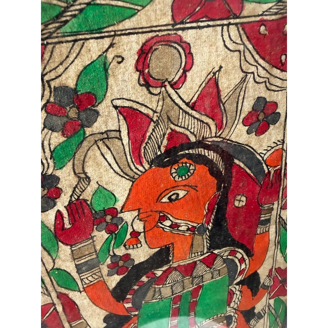 Vintage Framed Madhubani Folk Art Painting Hindu Goddess Durga Indian Art For Sale - Image 11 of 12