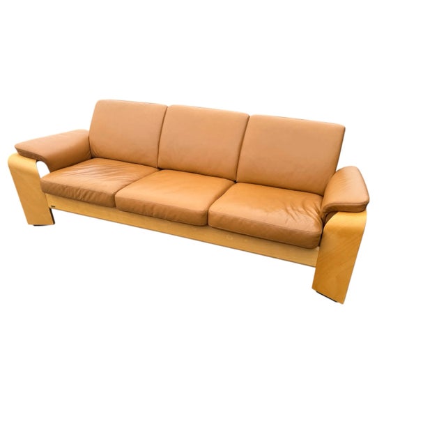 Tan Ekornes Stressless Pegasus 3 Seat Sofa For Sale - Image 8 of 8