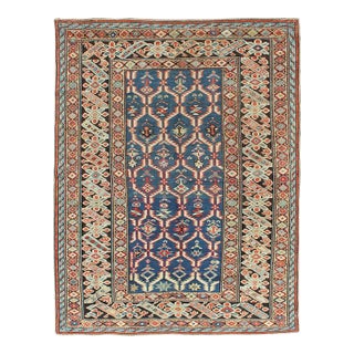 Amazing Antique Caucasian Chi Chi in Medium Blue Background and Brown Border 3'6"x4'7" For Sale