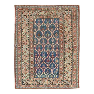 Amazing Antique Caucasian Chi Chi in Medium Blue Background and Brown Border 3'6"x4'7"