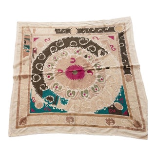 Boho Neutral Tan Suzani From Central Asian For Sale