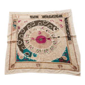 Boho Neutral Tan Suzani From Central Asian