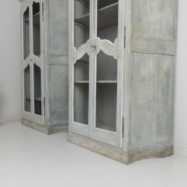 19th Century French Blue Gray Painted Armoire Cabinet With Serpentine Sides For Sale - Image 12 of 12