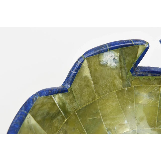 Gemstone Sculptural Bowl in Lapis Lazuli and Green Stone With Cut Out Design, 1990's For Sale - Image 7 of 10