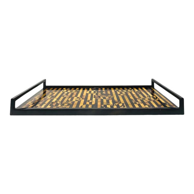 R&y Augousti Mosaic Tray in Black and Tortoise Pen-Shell, Circa 2000 For Sale