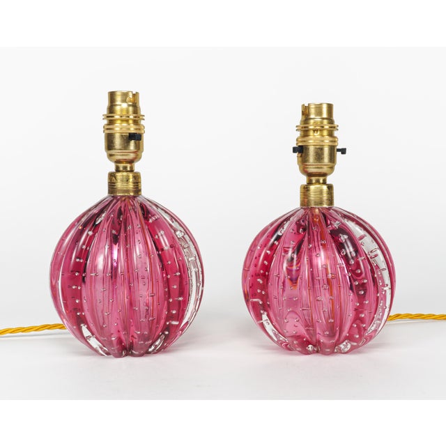 Glass Vintage Pink Bullicante Murano Glass Table Lamps by Archimede Seguso, 1960s, Set of 2 For Sale - Image 7 of 7