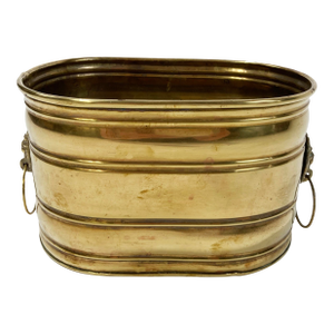 Vintage Oval Brass Lion Handled Planter