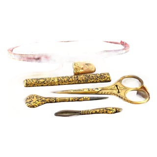 Sewing Utensil Case in 15 Karat Gold, Set of 5 For Sale