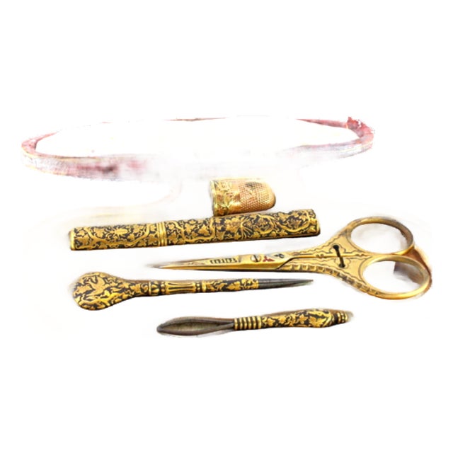 Sewing Utensil Case in 15 Karat Gold, Set of 5 For Sale