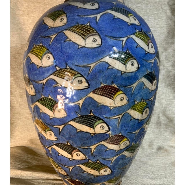 Blue Vintage Persian Ceramic Fish Vase Chairish
