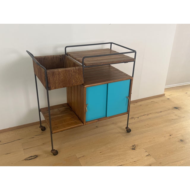 1950s Arthur Umanoff Bar Cart (Black / Teal Doors), Attributed For Sale - Image 14 of 15