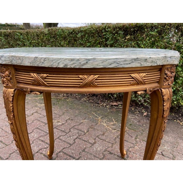Mid 19th Century 1860s French Louis XVI Gilt Beech Marble Side Table For Sale - Image 5 of 14