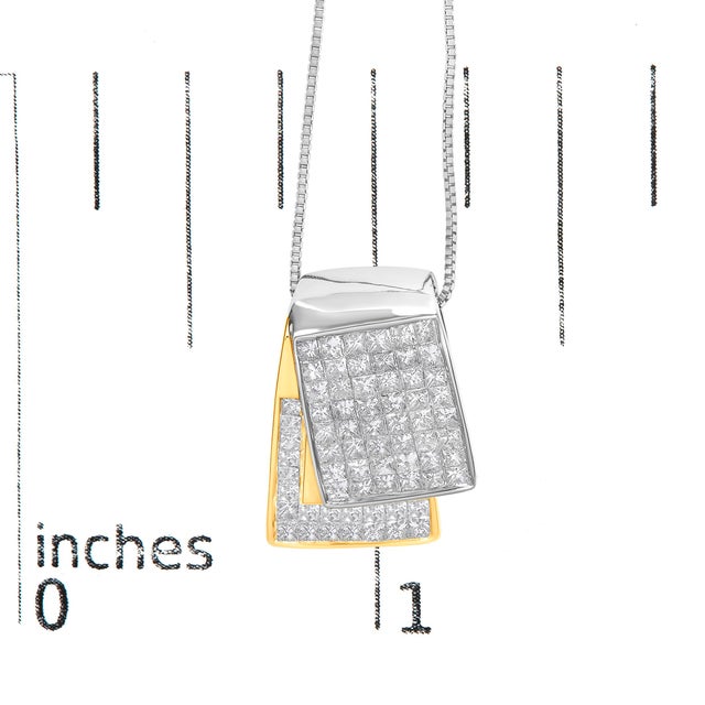 Early 21st Century 14K White and Yellow Gold 2.0 Cttw Princess Cut Diamond Two Tone Foldover Box Pendant 18” Box Chain Necklace (H-I Color, SI1-SI2 Clarity) For Sale - Image 5 of 5