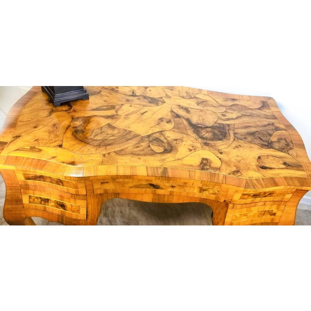 Mid-Century Modern Final Clearance Thru 2025 Only Maitland-Smith Inspired Oyster Burl BurlWood Italian Desk 20th Century For Sale - Image 3 of 12