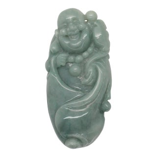 Green Jade Pendant Happy Buddha, Laughing Buddha Figure For Sale