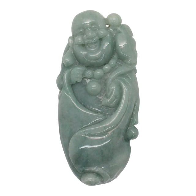 Green Jade Pendant Happy Buddha, Laughing Buddha Figure For Sale