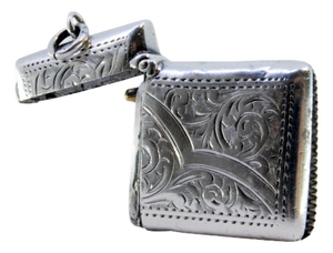 Silver Matchbox with Engraved Plant Motifs and Monogram Card