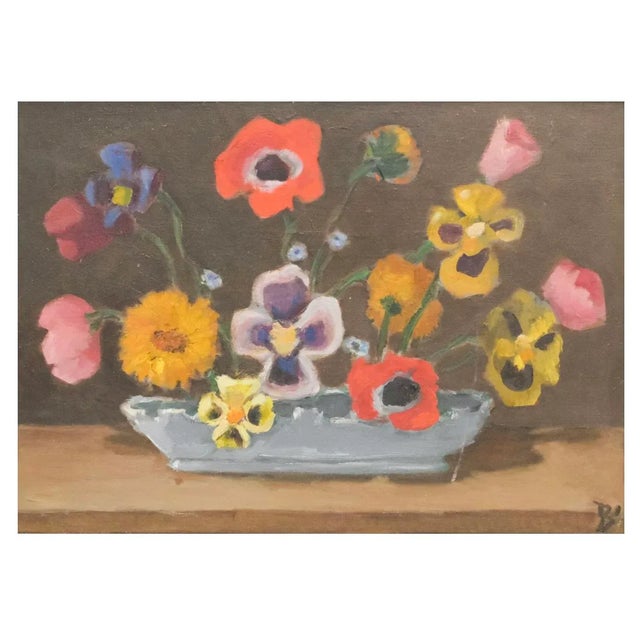 Mid Century 20th C American Oil on Canvas Board Painting Signed Flowers in a Vase Still Life Floral Gilt Wood Frame For Sale - Image 12 of 12