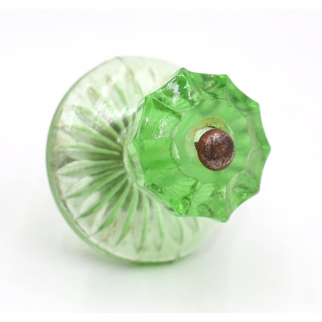 Traditional Pair of Vintage 1.75 In. Fluted Green Glass Cabinet Knobs For Sale - Image 3 of 6