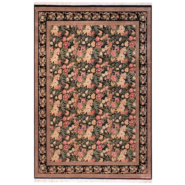 Shabby Chic Foliate 1990's Pak-Persian Black/Black Wool Rug - 9'0'' X 12'1''V For Sale - Image 9 of 9