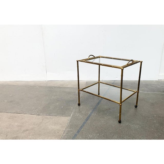Mid-Century Hollywood Regency Style Brass Fake Bamboo Tray Serving Cart or Side Table, 1960s For Sale - Image 9 of 18